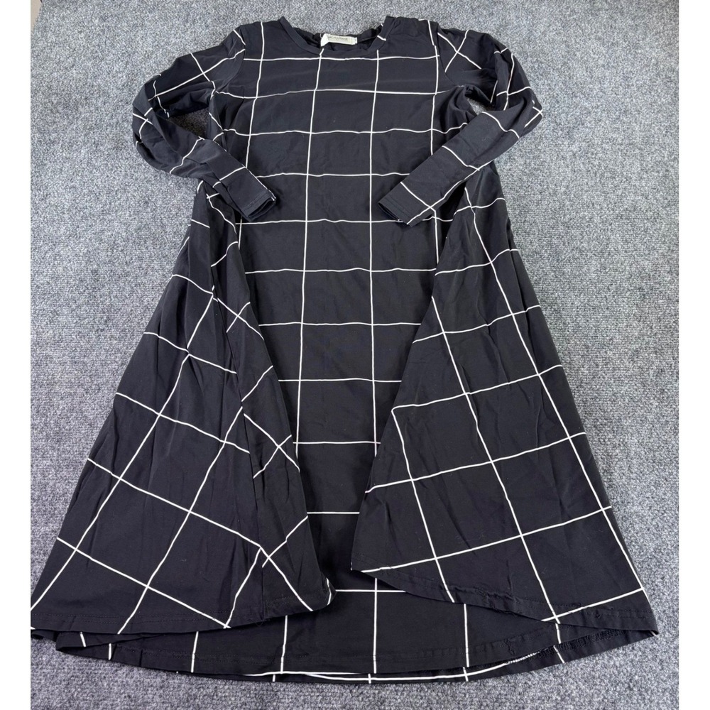 Jacey Lane Dress Womens Medium Black White Windowpane Grid Long Sleeve Midi